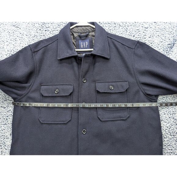 VTG GAP 100% Wool Quilt Lined Jacket Mens LG Button Pea Coat Classic Winter Blue - Picture 6 of 8